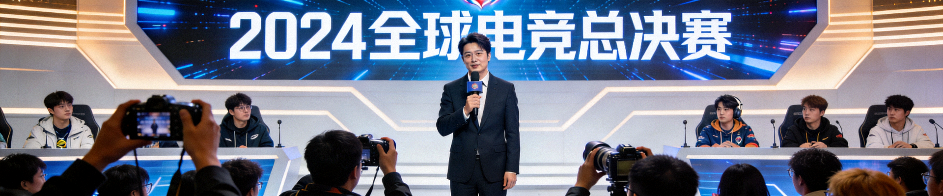电竞新闻发布会现场，主持人宣布重大赛事消息